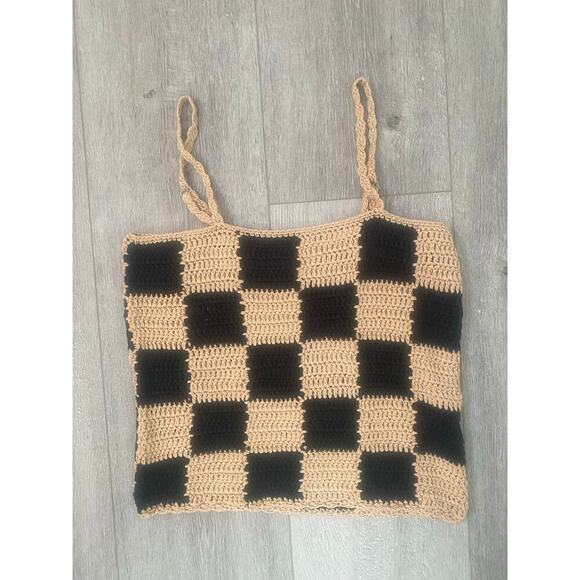 NWOT Pink Lily Checkered Tan and Black Sweater Tank Size Small - Picture 1 of 3